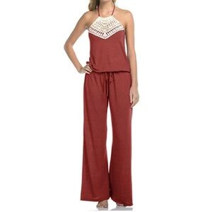 Lucky‎ Brand Crochet Heather Burgundy Halter Jumpsuit Beach Cover Up Women XS/S